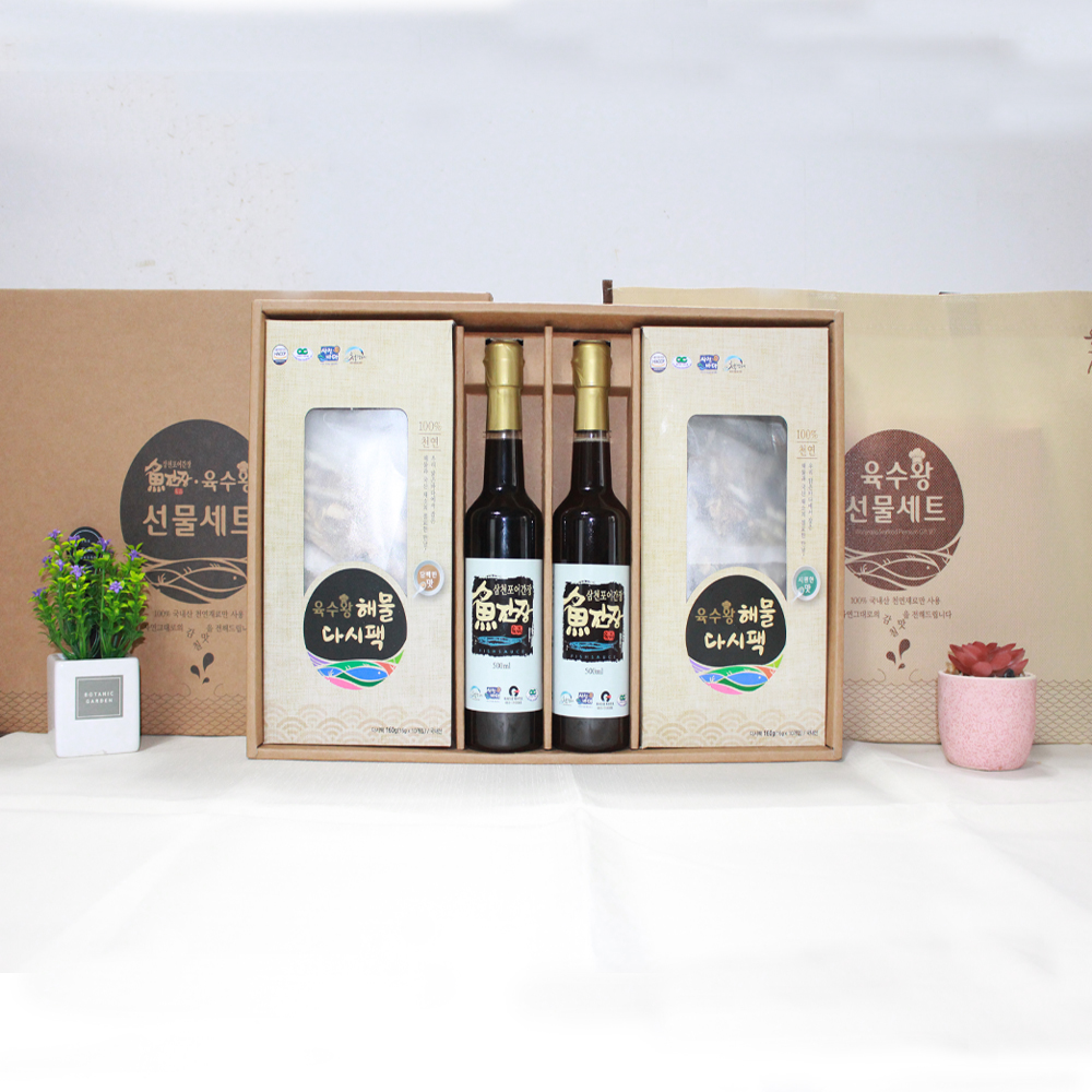 육수왕 선물세트 3호 - 해물다시팩 2종 + 삼천포어간장 500㎖ 2병